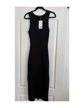 Haeof Black Ribbed Stretch Bodycon Maxi Dress
